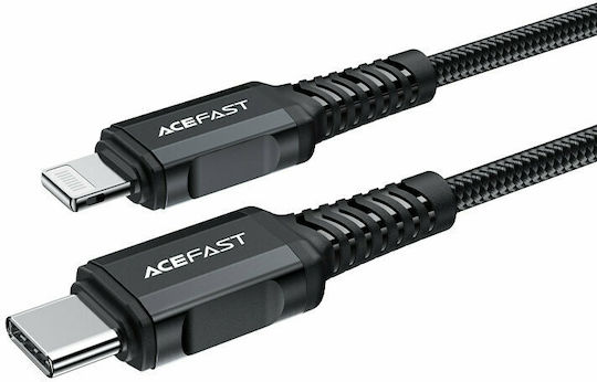 Acefast C4-01 Плетена USB-C към Lightning кабел 30W Черен 1.8м
