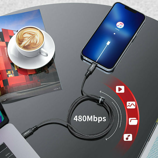 Acefast C4-01 Плетена USB-C към Lightning кабел 30W Черен 1.8м
