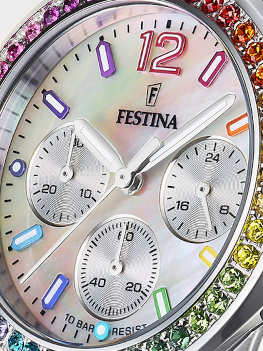 Festina Boyfriend Rainbow Damen Uhr Chronograph mit Silber