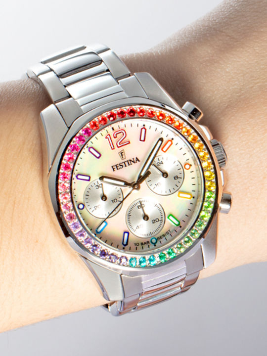 Festina Boyfriend Rainbow Women's Watch Chronograph with Silver Metal Bracelet