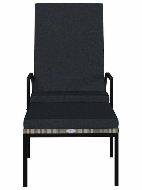 Ξαπλώστρα Rattan με Μαξιλάρι Γκρι / Μαύρη 2τμχ 195x60x102εκ.