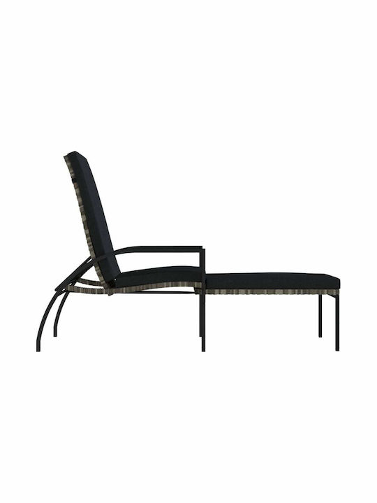 Ξαπλώστρα Rattan με Μαξιλάρι Γκρι / Μαύρη 2τμχ 195x60x102εκ.