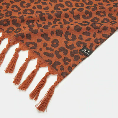 Slowtide Deville Cheetah Beach Towel Cotton Brown with Fringes 185x96cm.