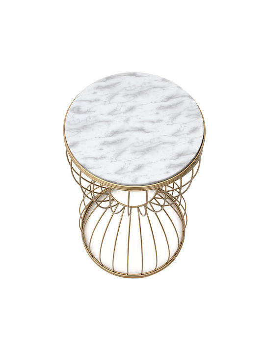 Round Side Coffee Table Pino Wooden White / Gold W35xL35xH58cm