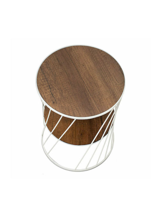 Round Side Coffee Table Jaspin Wooden White / Walnut W32xL32xH44cm