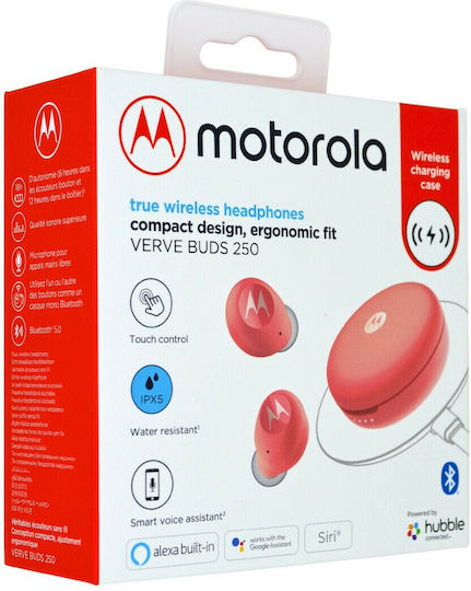 Motorola Vervebuds 250 Bluetooth Handsfree Earphones with Sweat Resistance and Charging Case Red