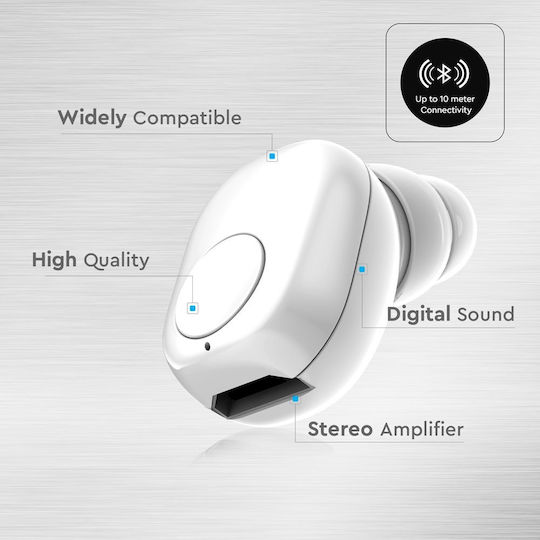 V-TAC VT-6500 In-ear Bluetooth Handsfree Ακουστικό Λευκό