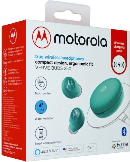Motorola Vervebuds 250 Bluetooth Handsfree Earphones with Sweat Resistance and Charging Case Turquoise