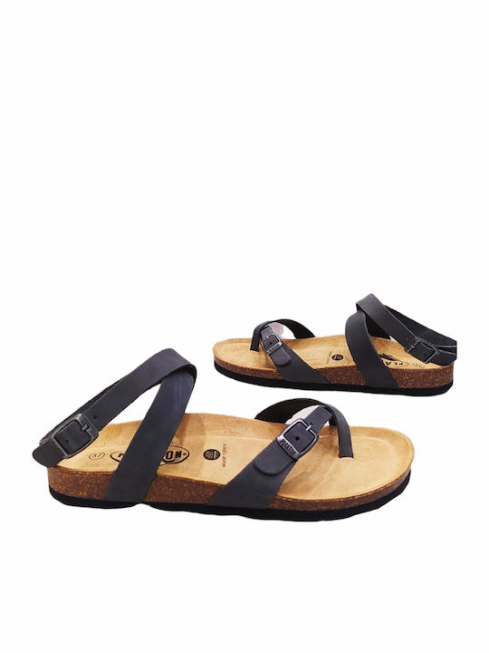 Leather Women's Flat Sandals Anatomic with Strap Nobuck Grigio