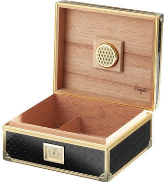 Angelo Valente Cigar Humidifier Metal Box for 30 Cigars with Hygrometer 26x22x11.5cm