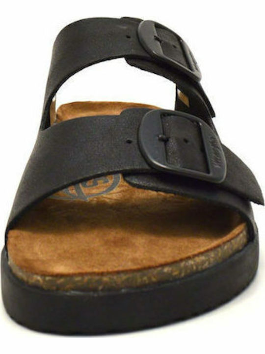 Ranch Safari Leather Women's Flat Sandals Anatomic in Black Color