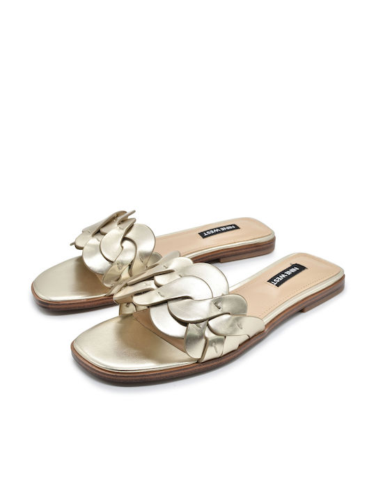 Nine West Wngrifa3 Leather Women's Flat Sandals Anatomic in Gold Color