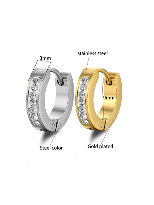 316L steel hoops earrings with white cubic zirconia stones in gold bode 02168