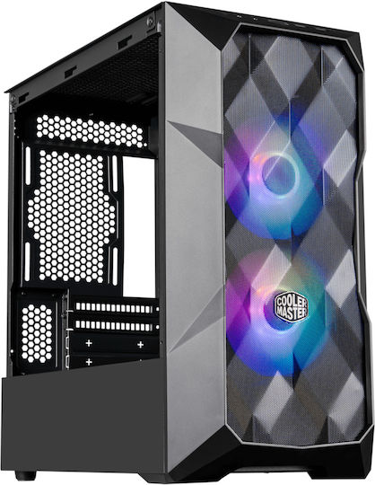 CoolerMaster TD300 MESH Геймърско бюро Мини кула Компютърна кутия със страничен прозорец и RGB осветление Черен