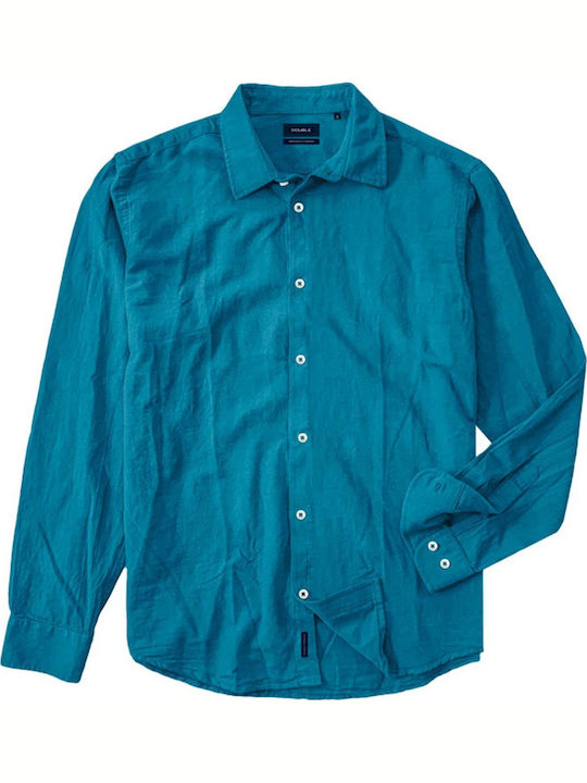 Long-sleeved Linen Shirt Petrol Blue