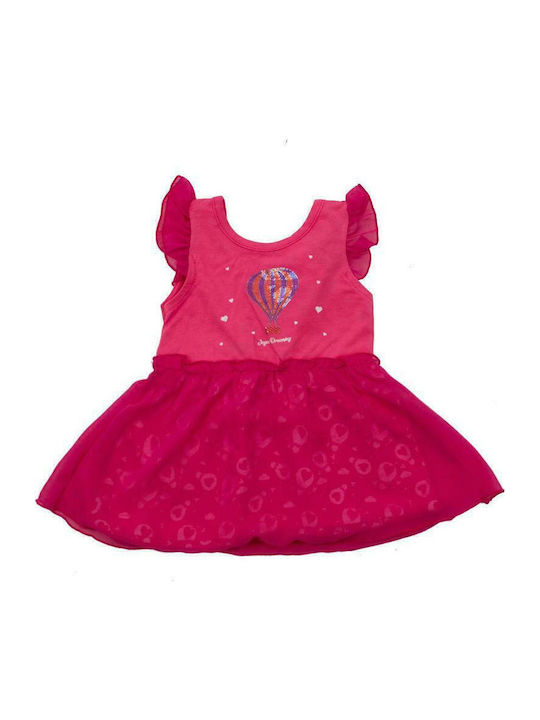 Air Balloon Children's Dress Short Sleeve Fuchsia