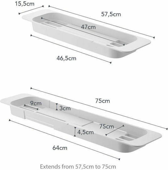 Yamazaki YMZK Bathtub Shelf Plastic 75x15.5x4.5cm White