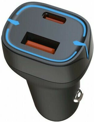 XO Car Charger Black CC37 with Ports: 1xUSB 1xType-C