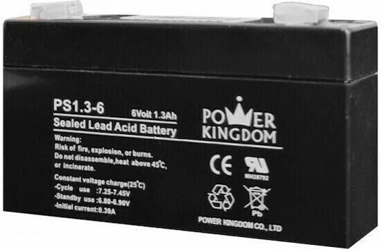 Power Kingdom PS1.3-6 Baterie UPS cu Capacitate 1.3Ah și Tensiune 6V 1buc
