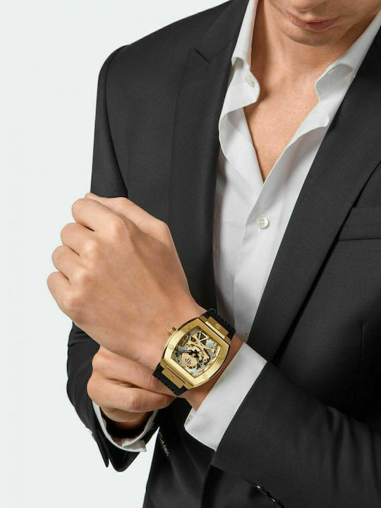 Philipp Plein Das Skeleton Herrenuhr 44mm Automatik mit Schwarzem Gummiarmband