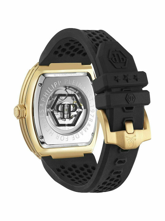 Philipp Plein Das Skeleton Herrenuhr 44mm Automatik mit Schwarzem Gummiarmband