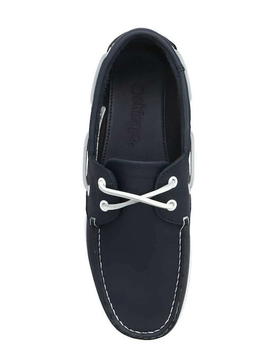 870 Men's Leather Boat Shoes Navy White