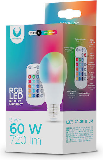 Forever Light Smart Λάμπα LED 9W για Ντουί E27 και Σχήμα A60 RGBW 720lm