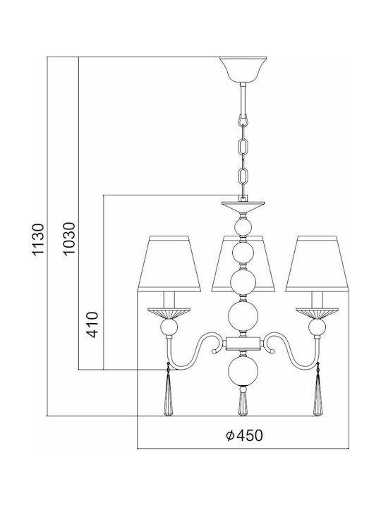 Aca Evita Πολυέλαιος 3xE14 με Καπέλα Ασημί AD90043D