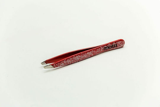 Mota Eyebrow Tweezer with Slanted Nose Glitter Red