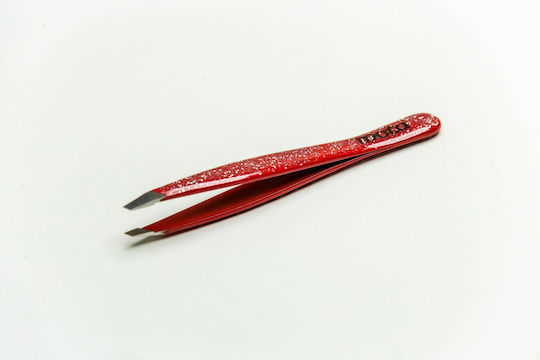 Mota Eyebrow Tweezer with Slanted Nose Glitter Red