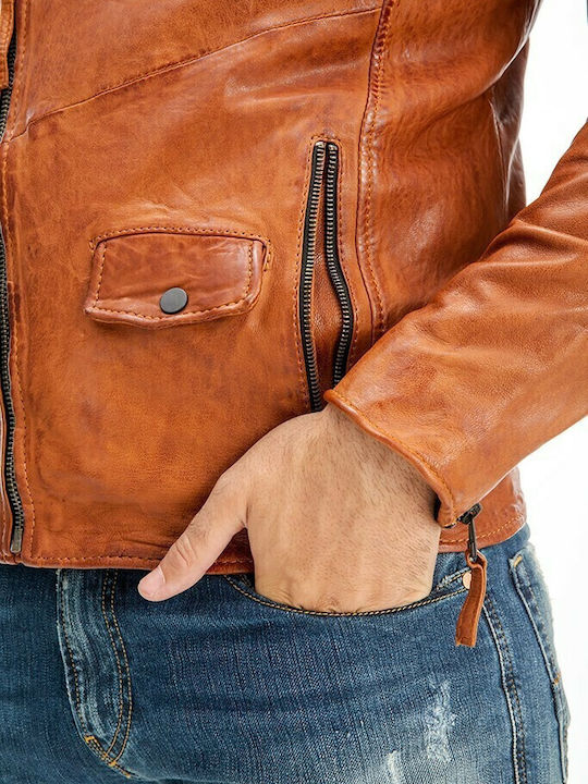 Stark Geacă Biker Din Piele Tabac Maro