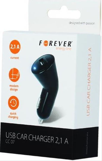 Forever CC07 Car Charger 2.1A with one Port: 1xUSB Black Color