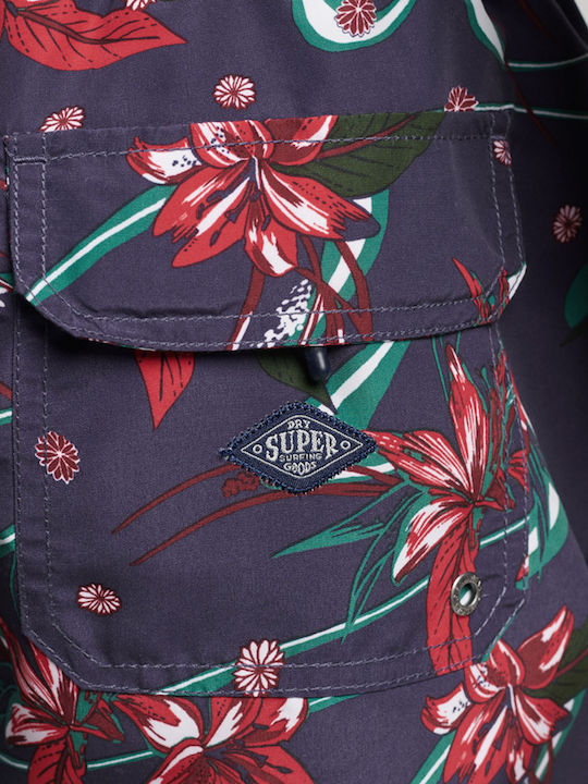 Ovin Vintage Hawaiian Men's Swimwear Shorts Navy Blue Floral
