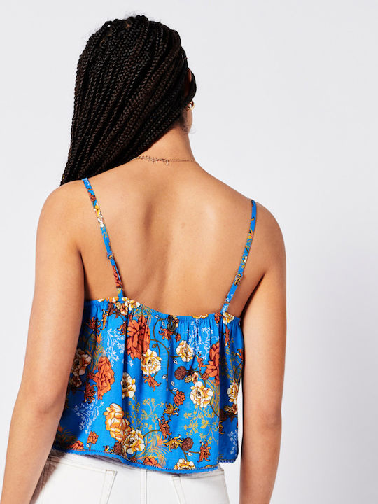 Superdry Vintage Embellished pentru Femei de Vară Bluză din Bumbac cu Bretele Floral Albastră