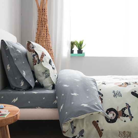 Vesta Home Sheet Set Single with Elastic Band Cotton Kids Lion Gray 100x200cm 3pcs