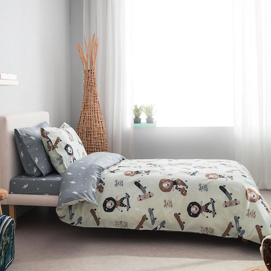 Vesta Home Sheet Set Single with Elastic Band Cotton Kids Lion Gray 100x200cm 3pcs
