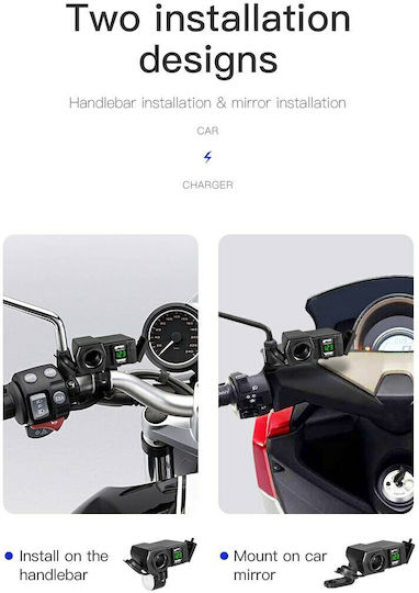 Race2 Motorradladegerät mit Anschlüssen: 2xUSB & 1xZigarettenanzünder mit Voltmeter Rot