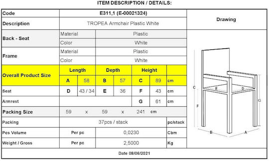 Scaun Tropea Alb 58x57x89cm