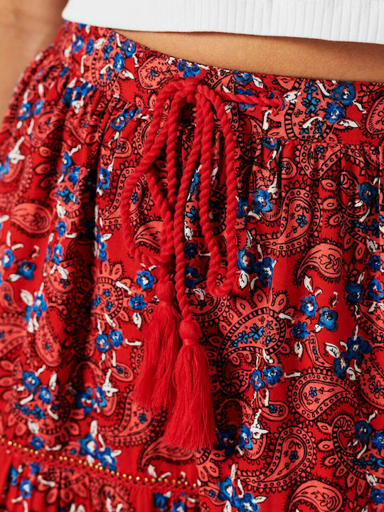 Superdry Ψηλόμεση Mini Φούστα Floral σε Κόκκινο χρώμα