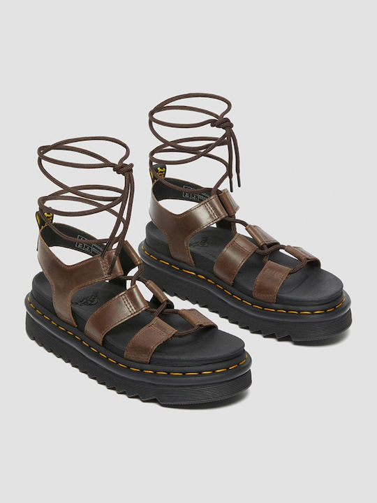 Illusion Leder Flache Sandalen für Damen Flatforms in Braun Farbe
