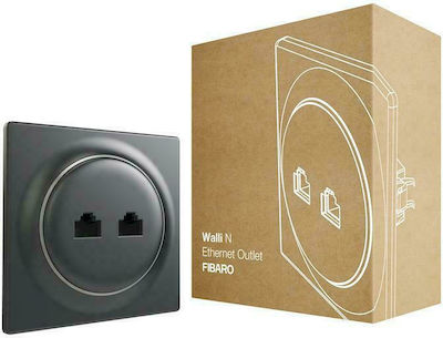 Fibaro Walli Διπλή Πρίζα Δικτύου RJ45 με Πλαίσιο Τύπου Cat6 σε Μαύρο Χρώμα FGWEEU-021-8