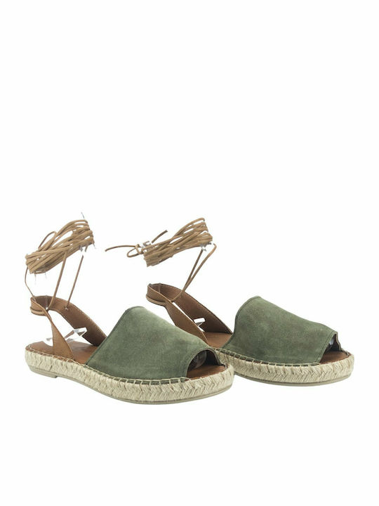 Leather Women's Flat Sandals in Green Color