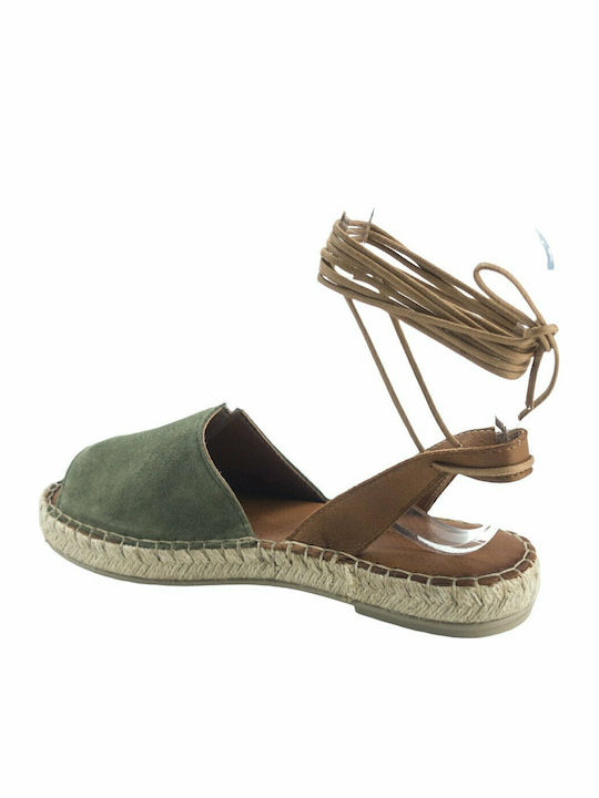 Leather Women's Flat Sandals in Green Color
