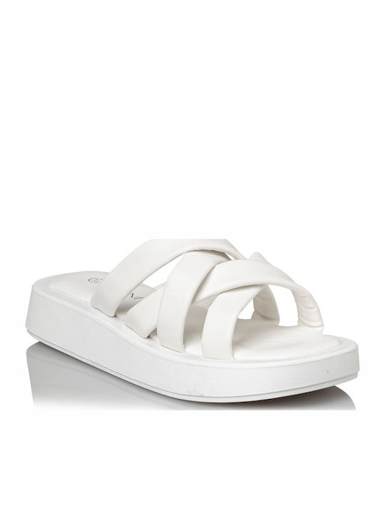 Δερμάτινα Γυναικεία Σανδάλια Flatforms Λευκά