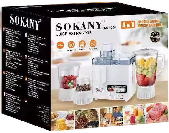 Sokany SK-4008 Multifunktions-Food-Prozessor 800W mit Behälter 1.5Es und Blender-Kanne Weiß
