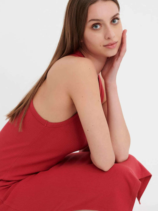 Summer Midi Dress with Slit Earth Red