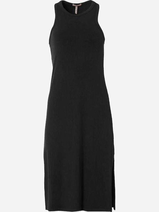 Summer Midi Dress with Slit Black