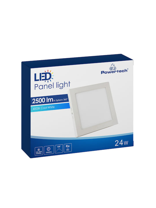 Powertech Platz Draußen LED Panel 24W mit Natürliches Weiß Licht 4000K