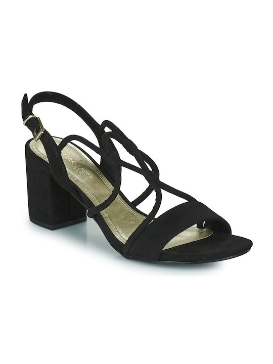 Marco Tozzi Fabric Women's Sandals Black with Chunky Medium Heel