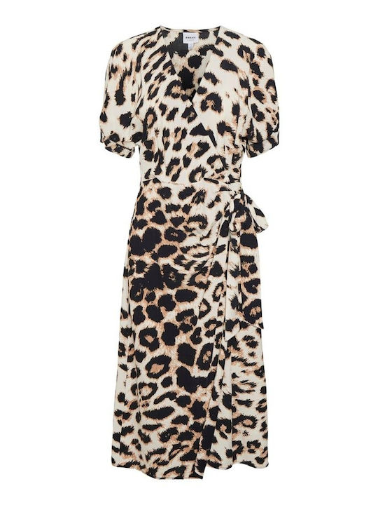 Summer Midi Dress Wrap Beige/black